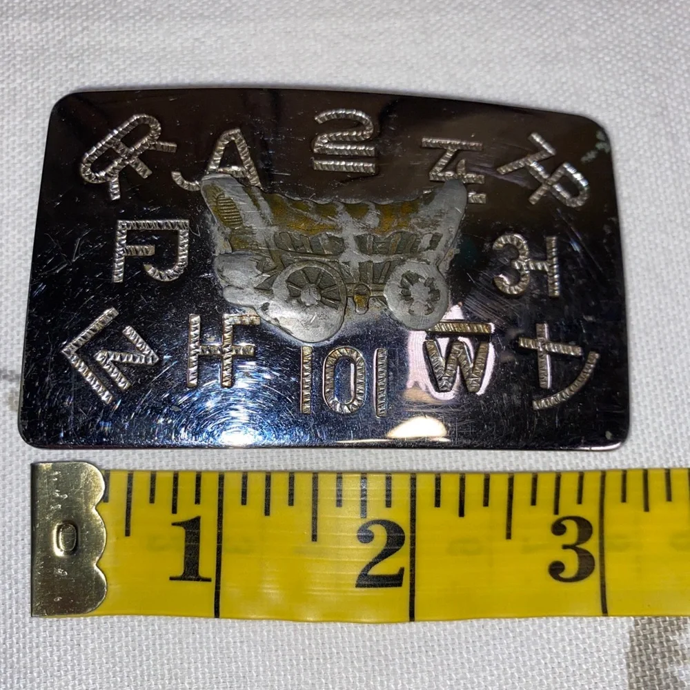 Chambers Belt Co. USA Belt‎ Buckle Featuring Covered Wagon Branding Marks